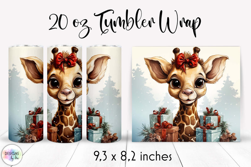 Baby Giraffe with Christmas Gifts Tumbler Wrap Sublimation Designs by Ira 