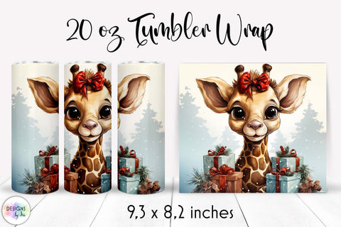 Baby Giraffe with Christmas Gifts Tumbler Wrap Sublimation Designs by Ira 