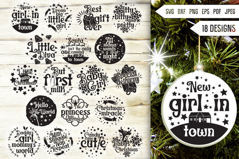 Baby Girl Christmas Ornament Svg Bundle. Round Christmas Ornaments Svg. Merry Christmas Svg. Baby's First Christmas Quotes Dxf Eps Png Pdf SVG Mint And Beer Creations 