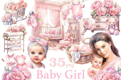Baby Girl Clipart Bundle | Newborn Baby Clipart Set SVG GlamArtZhanna 