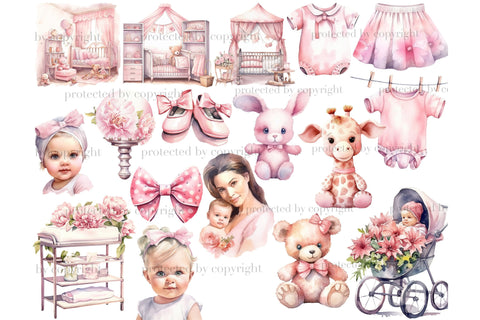 Baby Girl Clipart Bundle | Newborn Baby Clipart Set SVG GlamArtZhanna 