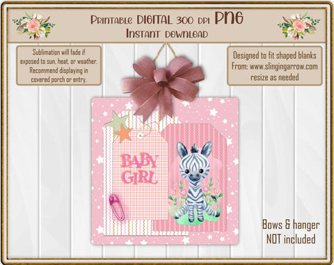 Baby Girl Gift Door Hanger Ornament Sign Printable PNG or JPG for Sublimation Sublimation Designs by Rae 