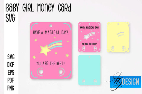 Baby Girl Money Card SVG | Baby Girl Money Holder | Happy Birthday Design SVG Fly Design 