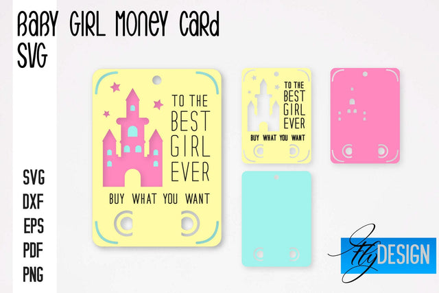 Baby Girl Money Card SVG | Baby Girl Money Holder | Happy Birthday Design SVG Fly Design 