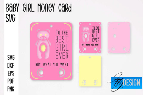 Baby Girl Money Card SVG | Baby Girl Money Holder | Happy Birthday Design SVG Fly Design 