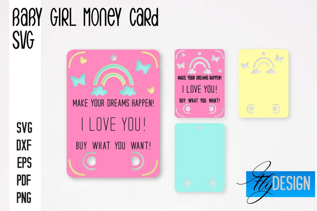 Baby Girl Money Card SVG | Baby Girl Money Holder | Happy Birthday Design SVG Fly Design 