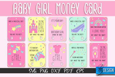 Baby Girl Money Card SVG | Baby Girl Money Holder | Happy Birthday Design SVG Fly Design 