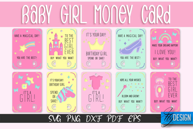 Baby Girl Money Card SVG | Baby Girl Money Holder | Happy Birthday Design SVG Fly Design 