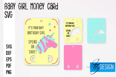 Baby Girl Money Card SVG | Baby Girl Money Holder | Happy Birthday Design SVG Fly Design 