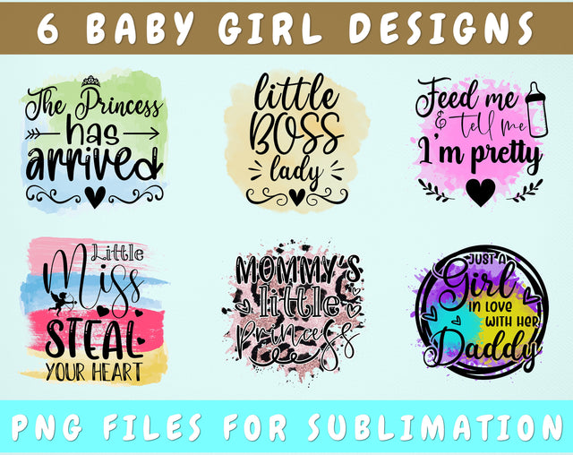 Baby Girl Sublimation Designs Bundle, 6 Designs, Baby Girl PNG Files, Newborn Girl PNG, The Princess Has Arrived PNG, Little Boss Lady PNG Sublimation HappyDesignStudio 