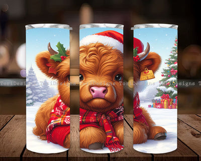 Baby Highland Cow Christmas 20 oz Skinny Tumbler Sublimation Designs, Baby Highland Cow Holiday Tumbler PNG Sublimation ToriDesigns 