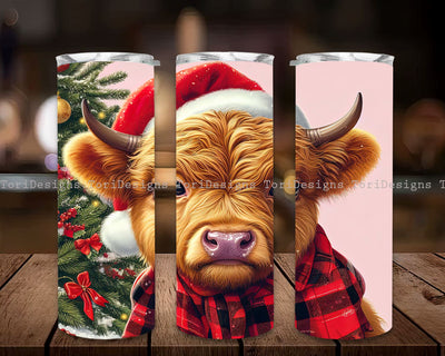 Baby Highland Cow Christmas 20 oz Skinny Tumbler Sublimation Designs, Baby Highland Cow Holiday Tumbler PNG Sublimation ToriDesigns 