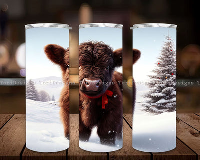 Baby Highland Cow Christmas 20 oz Skinny Tumbler Sublimation Designs, Baby Highland Cow Holiday Tumbler PNG Sublimation ToriDesigns 