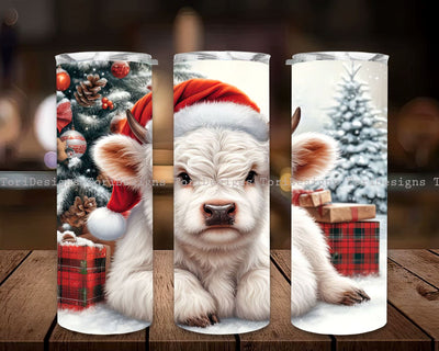 Baby Highland Cow Christmas 20 oz Skinny Tumbler Sublimation Designs, Baby Highland Cow Holiday Tumbler PNG Sublimation ToriDesigns 