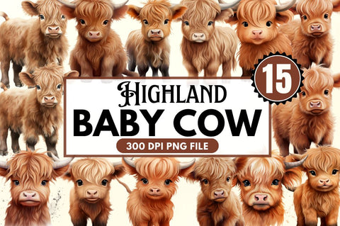 Baby Highland Cow Illustrations Clipart Bundle SVG Regulrcrative 