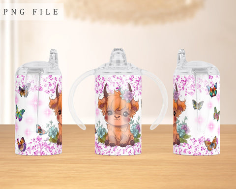 Baby Highland Cow Sippy Cup Wrap, 12oz Sippy Cup Sublimation Design, Little Heifer Sippy Cup PNG Sublimation HappyDesignStudio 