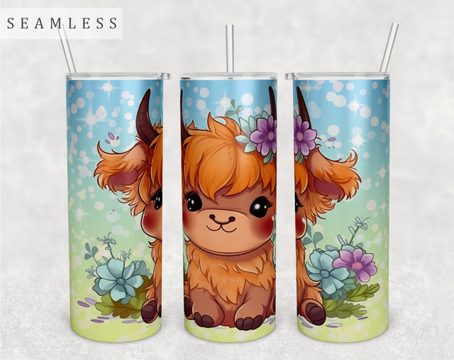 Baby Highland Cow Tumbler Wrap, 20 Oz Skinny Tumbler Sublimation Design, Seamless Little Highland Cow Tumbler PNG, Heifer PNG Sublimation HappyDesignStudio 