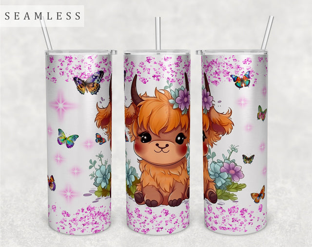 Baby Highland Cow Tumbler Wrap, 20oz Skinny Tumbler Sublimation Design, Cute Highland Cow Tumbler PNG Sublimation HappyDesignStudio 