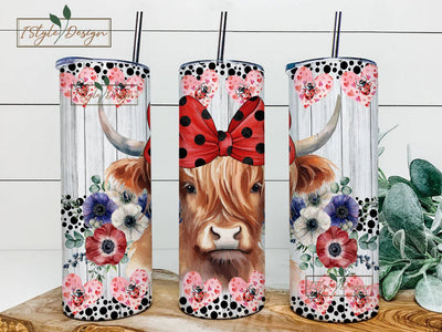Baby Highland Cow With Ladybugs 20 oz Tumbler Wrap, Highland Cow 20 oz Skinny Tumbler Sublimation Design Sublimation iStyleDesign 