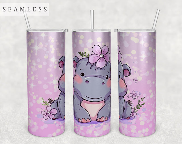 Baby Hippo Tumbler Wrap, 20 Oz Skinny Tumbler Sublimation Design, Seamless Little Hippo Tumbler PNG Sublimation HappyDesignStudio 