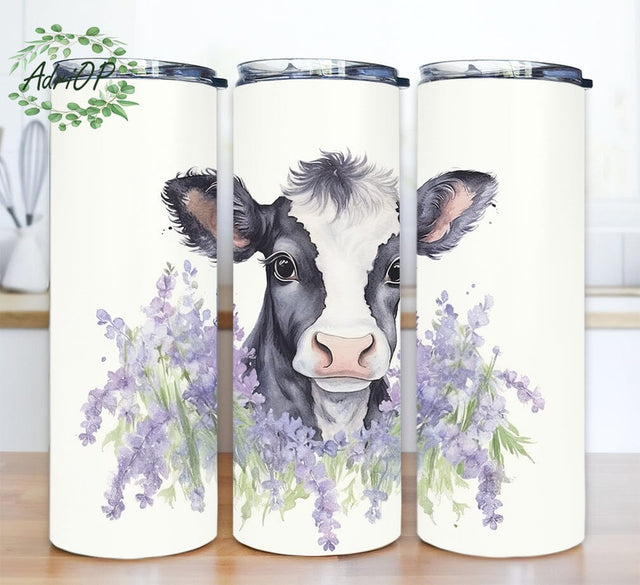 Baby Holstein 20oz Skinny Tumbler Png, Cute Cow Flower Tumbler, Farm Animal Tumbler Wrap Png, Baby Cow Lovers Gift, Cow Tumbler Png Sublimation AdriOP 
