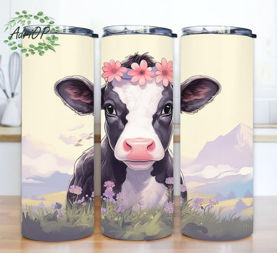 Baby Holstein 20oz Skinny Tumbler Png, Cute Cow Flower Tumbler, Farm Animal Tumbler Wrap Png, Baby Cow Lovers Gift, Cow Tumbler Png Sublimation AdriOP 