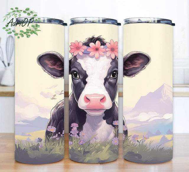 Baby Holstein 20oz Skinny Tumbler Png, Cute Cow Flower Tumbler, Farm Animal Tumbler Wrap Png, Baby Cow Lovers Gift, Cow Tumbler Png Sublimation AdriOP 