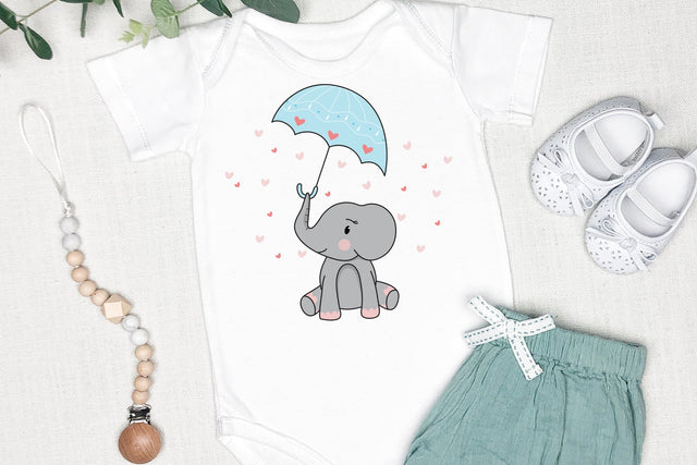 Baby Illustration SVG, Cute Baby Animal Illustration Baby Elephant Under The Umbrella SVG dapiyupi store 