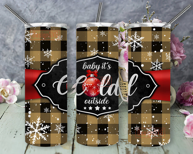 Baby It's Cold Outside 20oz Tumbler Template, Buffalo Plaid Snowflakes Tumbler Wrap, Christmas Ball Design Png, Merry Christmas Sublimation Design, Instant Download. Sublimation DesignSVG 