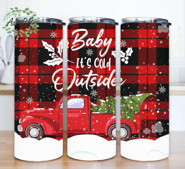 Baby It’s Cold Outside Design Png, Christmas Red Truck 20oz Skinny Png, Christmas Plaid Snowflakes Tumbler Wrap, Chirstmas Sublimation Design, Digital Download Sublimation AdriOP 