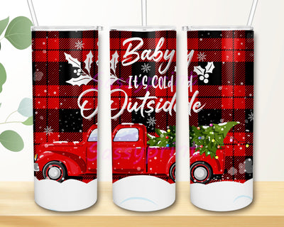 Baby It’s Cold Outside png, Merry christmas Tumbler, Buffalo Plaid, Truck, Skinny Tumbler wrap 20 oz PNG, Digital download, Sublimation png Sublimation sassyprint 