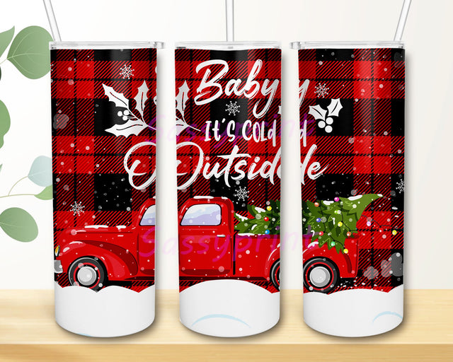 Baby It’s Cold Outside png, Merry christmas Tumbler, Buffalo Plaid, Truck, Skinny Tumbler wrap 20 oz PNG, Digital download, Sublimation png Sublimation sassyprint 