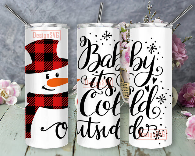 Baby It's Cold Outside Tumbler Png, Snowman 20oz Tumbler Wrap, Snowman Buffalo Plaid Design Png, Christmas Sublimation Design for Straight, Digital Download Sublimation DesignSVG 