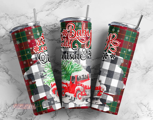 Baby It's Freakin Cold Outside Kisses 20 Oz Skinny Tumbler, Christmas Gnome Straight Template, Digital Download, sublimation graphics Sublimation CaldwellArt 