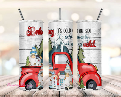 Baby It's Freakin Cold Outside Kisses 20 Oz Skinny Tumbler, Christmas Gnome Straight Template, Digital Download, sublimation graphics Sublimation TrendingDesign 