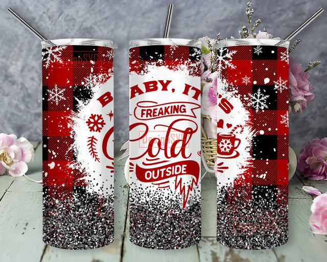 Baby It's Freaking Cold Outside 20oz Skinny Tumbler, Christmas Buffalo Plaid Glitter Full Tumbler Wrap, Christmas Snowflake Tumbler, Freaking Cold Tumbler Png, Xmas Sublimation Design, Digital Download Sublimation DesignSVG 