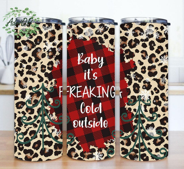 Baby It's Freaking Cold Outside Design Png, Merry Christmas 20oz Skinny Tumbler, Christmas Saying Tumbler Png, Leopard Christmas Plaid Tumbler Wrap, Winter Sublimation Design, Instant Download Sublimation AdriOP 