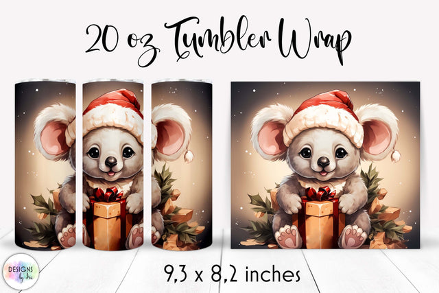 Baby Koala with Christmas gifts tumbler wrap 20 oz Sublimation Designs by Ira 