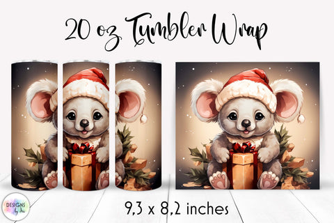 Baby Koala with Christmas gifts tumbler wrap 20 oz Sublimation Designs by Ira 