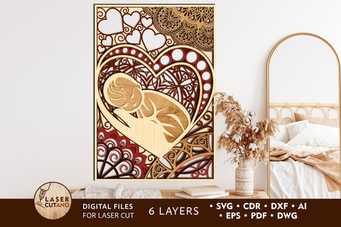 BABY Laser Cut Template, Children Panel, Layered SVG, Kids, Multilayer Laser Cut Files, Mandala, 3D Designs SVG LaserCutano 