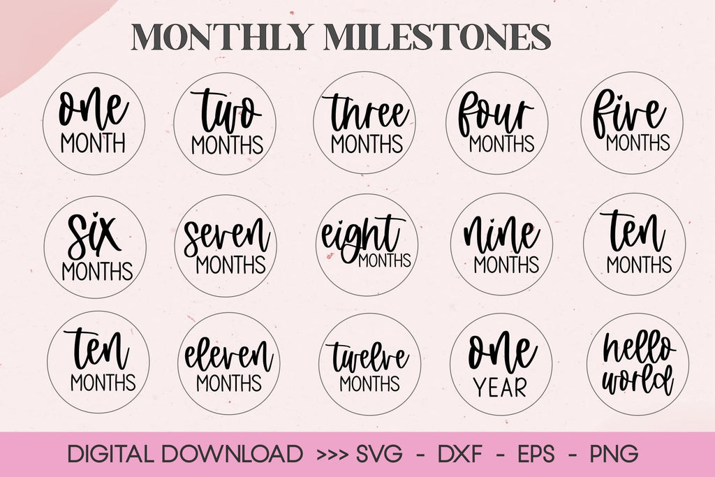 Baby Milestone Round SVG Bundle 14 Designs svg Files - So Fontsy
