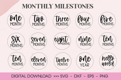 Baby Milestone Round SVG Bundle 14 Designs svg Files SVG Chamsae Studio 
