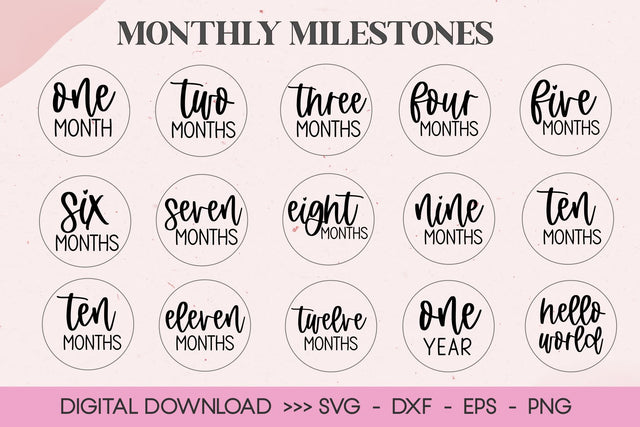 Baby Milestone Round SVG Bundle 14 Designs svg Files SVG Chamsae Studio 