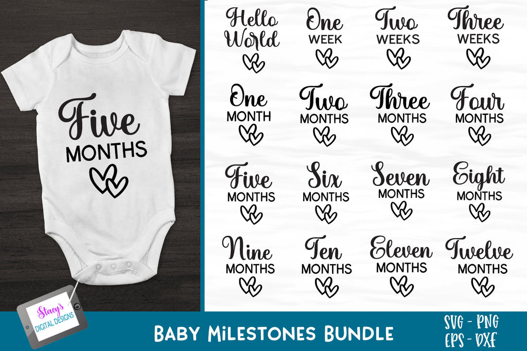 Baby Milestones Bundle | 16 Baby Milestone SVG Designs - So Fontsy