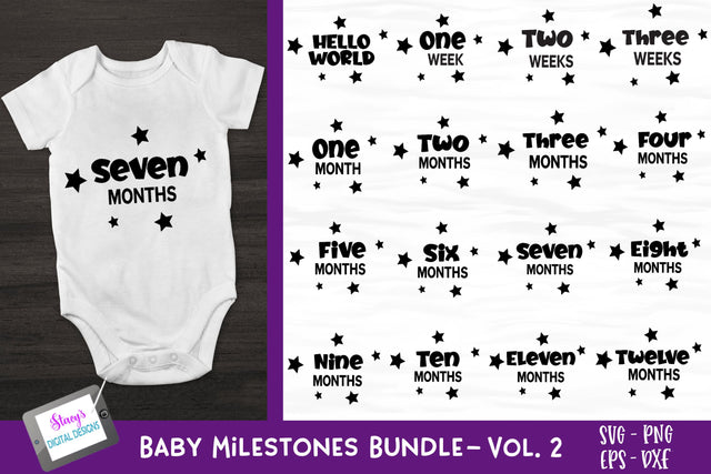 Baby Milestones Bundle Vol. 2 | 16 Baby Milestone SVG Design SVG Stacy's Digital Designs 