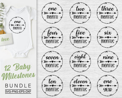 Baby Milestones Svg Bundle, Monthly Milestones Svg, Newborn Svg SVG SvgMonkeys 