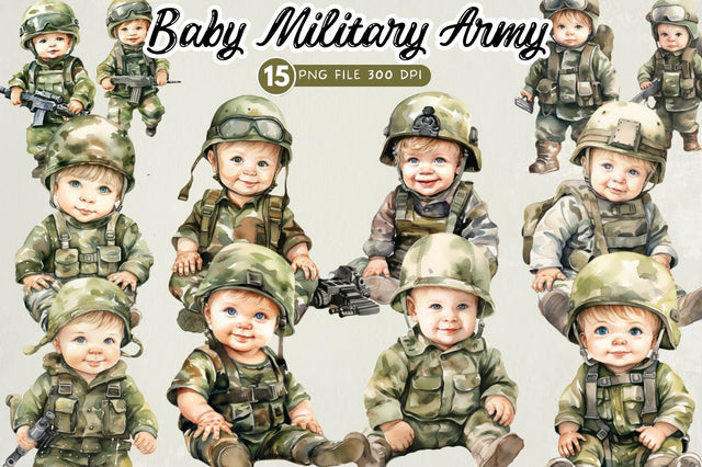 Baby Military Army Watercolor Clipart Bundle Sublimation Regulrcrative 
