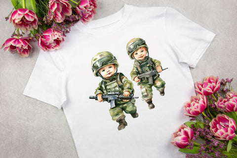Baby Military Army Watercolor Clipart Bundle Sublimation Regulrcrative 