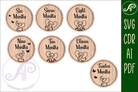 Baby monthly milestone discs SVG Bundle elephant theme SVG APInspireddesigns 