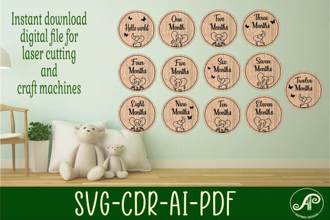 Baby monthly milestone discs SVG Bundle elephant theme SVG APInspireddesigns 